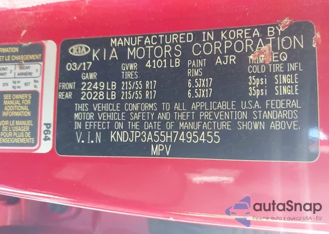 2017 Kia Soul + из США, поврежденный, VIN KNDJP3A55H7495455